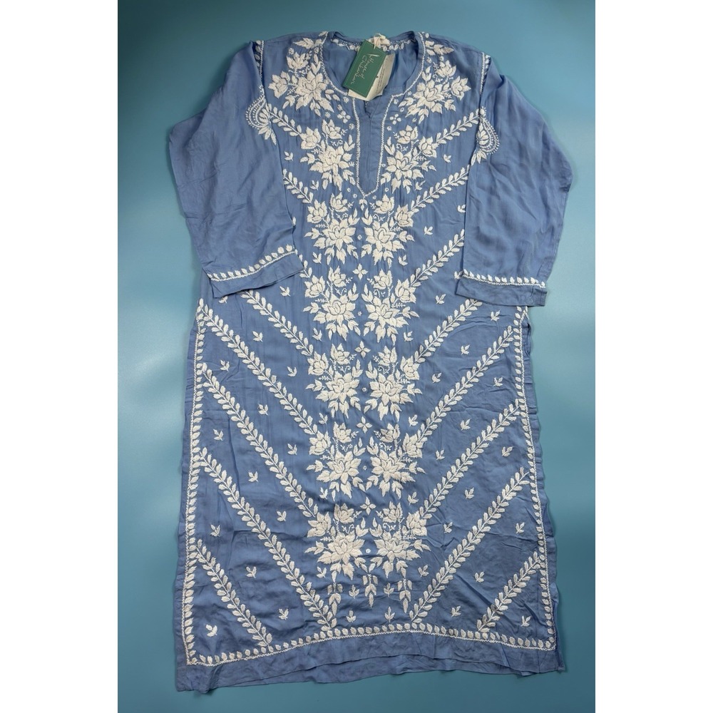 House of Chikankari Cotton Hand Embroidered Kurta Tunic Soft Runs Small - Picture 7 of 10